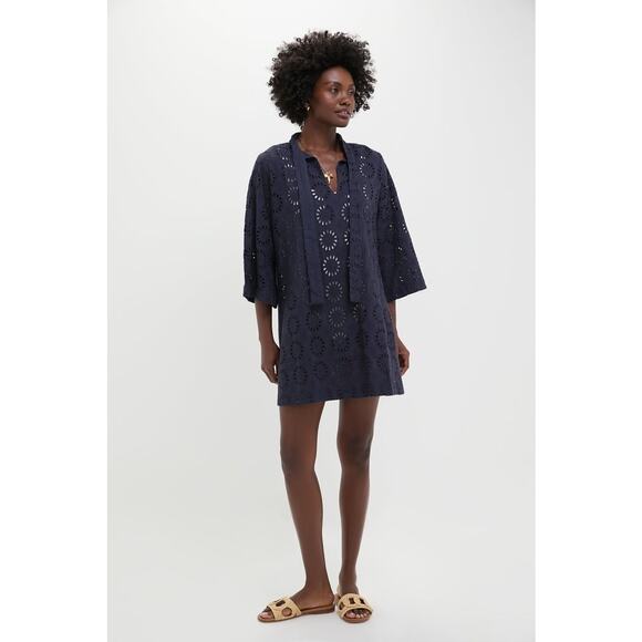 TUCKERNUCK BEACH Navy Eyelet Marseille Coverup Size S NWT Retail $168 Tuckernuck - Picture 4 of 7